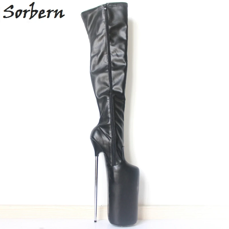 Black Matte Sorbern/белые блестящие высокие сапоги до середины бедра женские сапоги на металлическом серебристом каблуке 30 см, на заказ, ширина голенища, женские сапоги пикантные Фетиш на высоком каблуке - Цвет: Black Matte