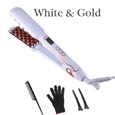 White and gold Для Гофрирования волос Chapinha выпрямитель для волос Керамика щипцы пушистые маленькие волнистые щипцы для завивки волос Инструменты для укладки - Цвет: White and gold