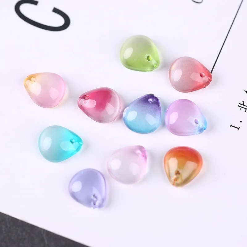 10 штук/лот 12x10мм Градиентный цвет Чешское Стеклянные Лепестки Слезы Капли Бусины Слива Цветок Лэмпворк Для Ожерелья Серьги Сделай Сам Украшения.