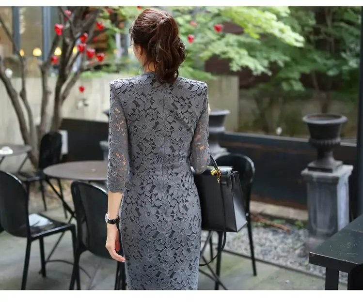 Элегантные миди кружева v-образным вырезом Bodycon Вечерние платья женские Хип Упакованные Высокой Талией Модные платья с коротким рукавом vestidos feminino