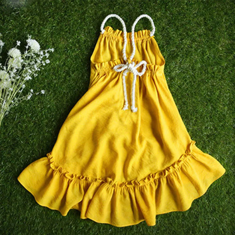 Шифоновое платье с оборками для девочек Лето 2018 г. богемное длинное красное