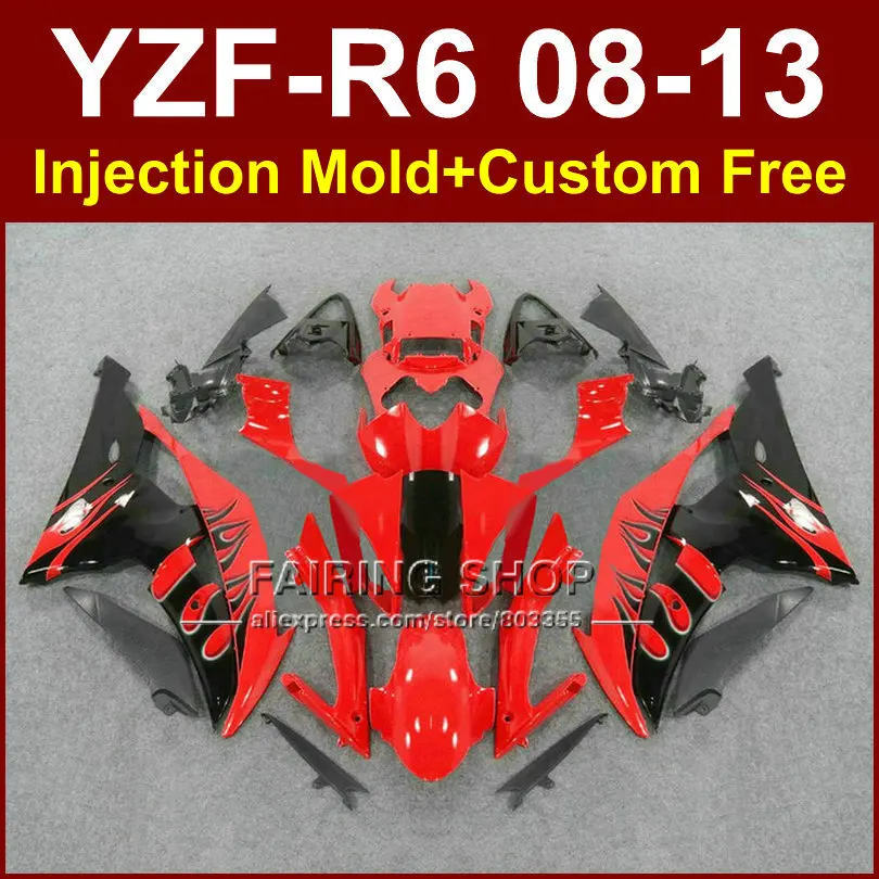 Красный черный пользовательские Обтекатели для YAMAHA 2008 2009 2011 2013 YZF-R6 литья под
