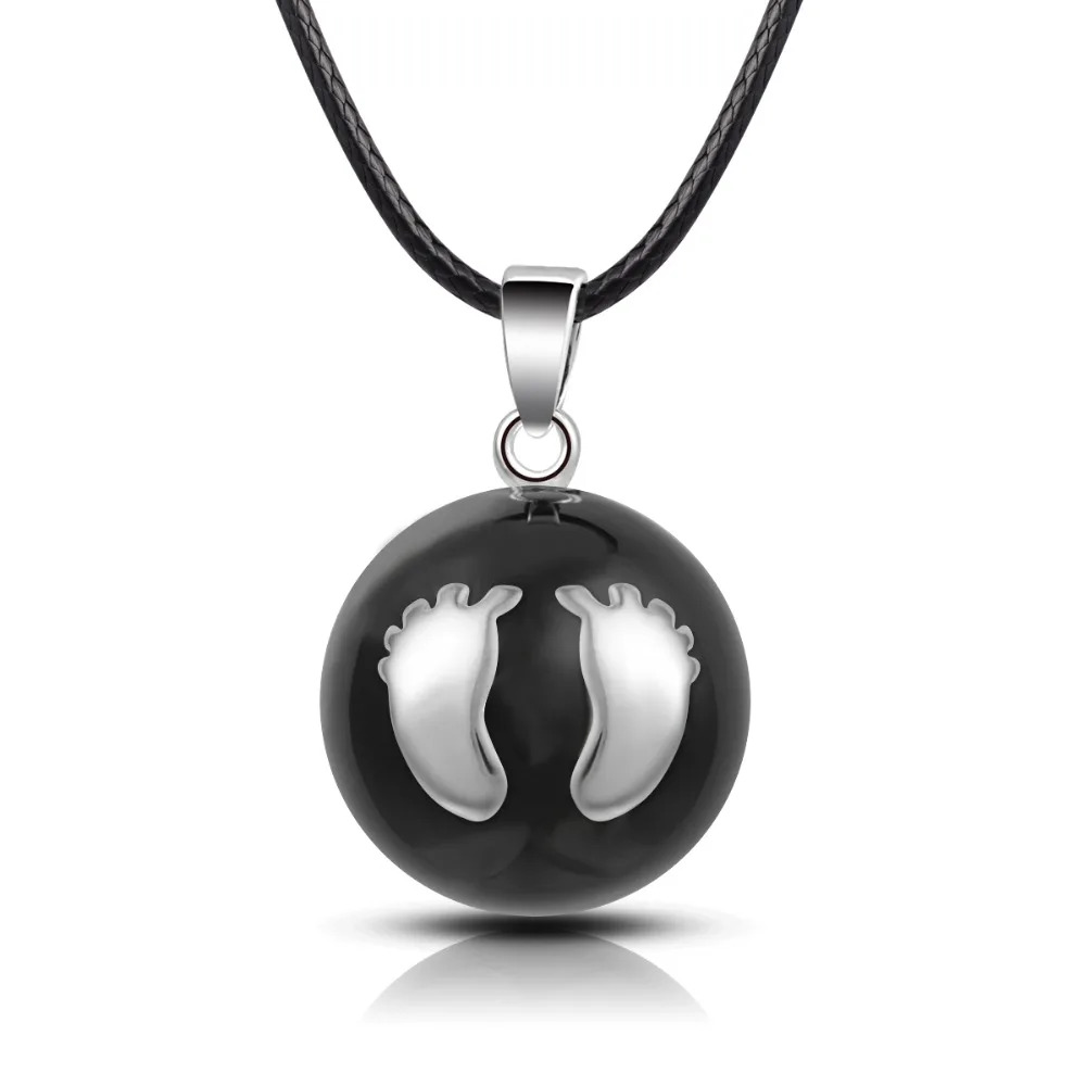 Подвеска Eudora для беременных черная с детскими следами|angel caller|maternity jewelryfootprint pendant |