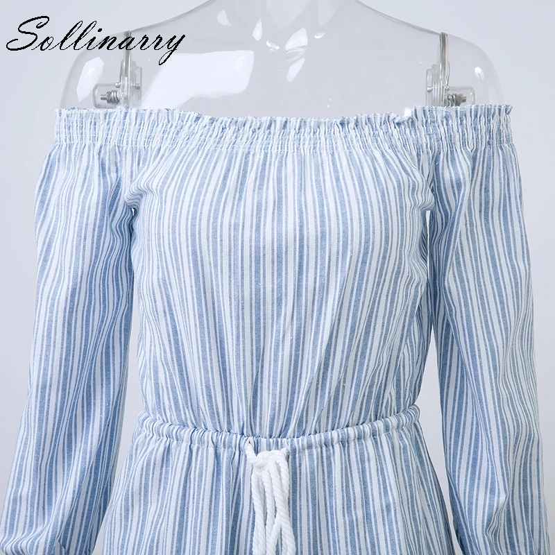 Sollinarry Sexy Off Shoulder Playsuit Overalls Stripe Tassel Ruched Lace Up Rompers Elegant Feminine Short Jumpsuit | Женская одежда