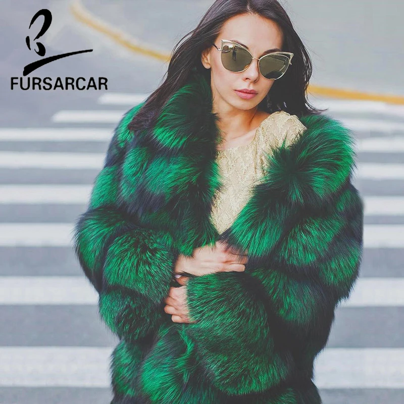 FURSARCAR 2021 Fashion Real Fox Fur Coat Female With Natrual Fur Collor Women Genuine Leather Overcoat Winter Warm Real Fur Coat enlarge