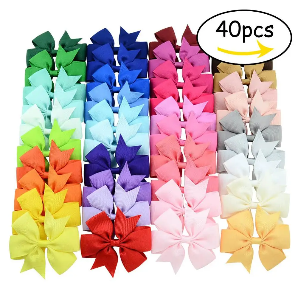 40Pcs 40colors Смешанные цвета 20-40 шт./лот 3 дюймовая атласная лента заколки для волос девушки луки с зажимом Заколки для волос Детские аксессуары для волос 564 - Цвет: 40Pcs 40colors