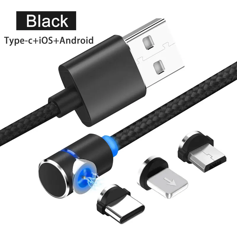 Micro iOS Type-Black Магнитный кабель для мобильного телефона USB Micro type C Android кабель IOS Синхронизация данных нейлоновая оплетка светодиодный индикатор Магнитный кабель для зарядки 1 м - Цвет: Micro iOS Type-Black