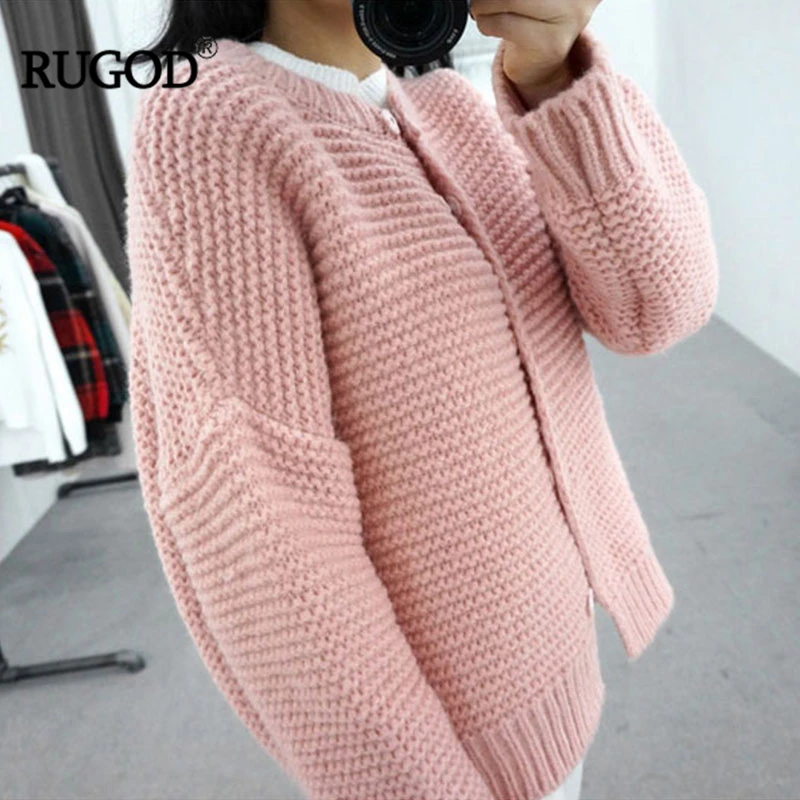 Женский однобортный Кардиган RUGOD однотонный теплый свитер с длинным рукавом