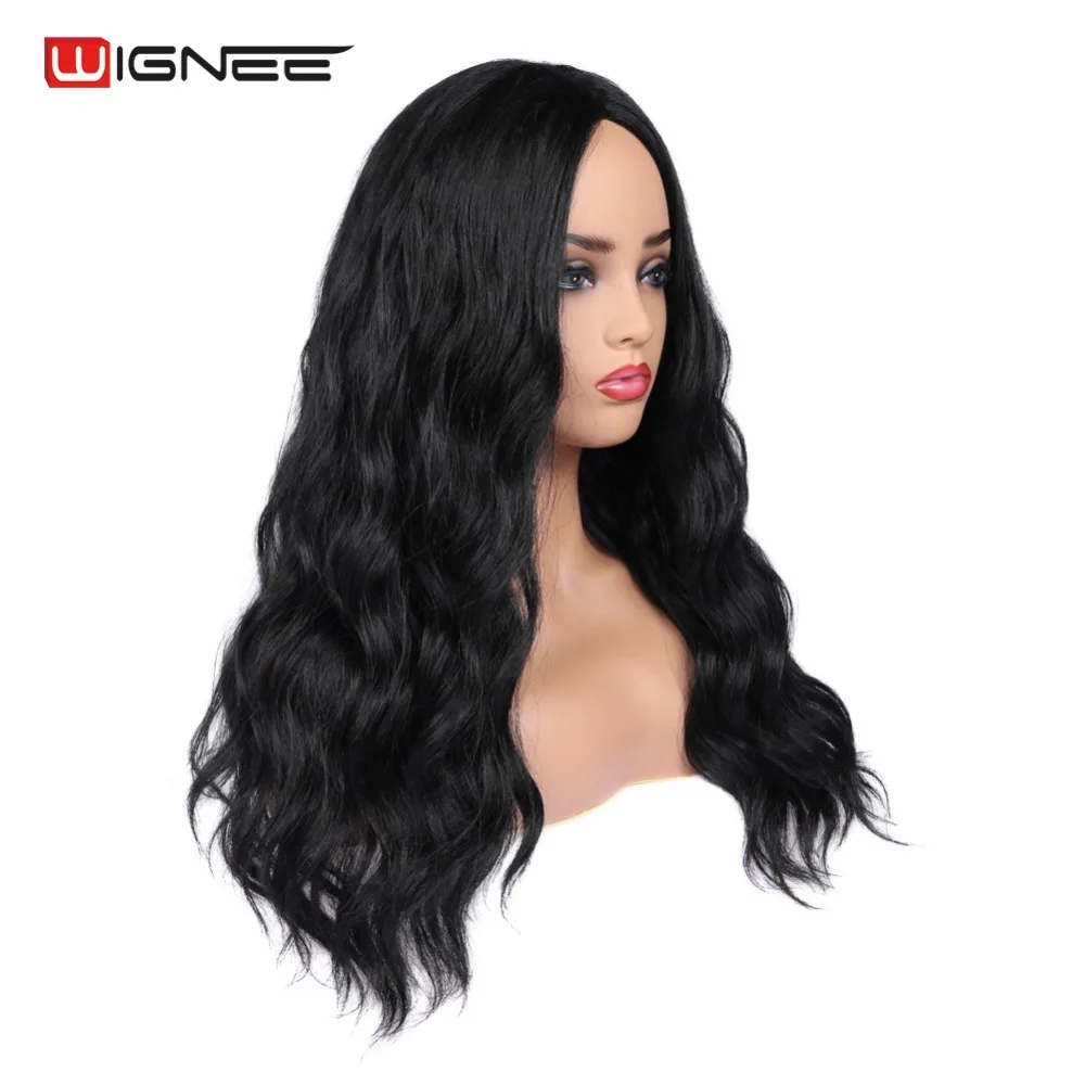 Wignee длинные волнистые волосы средняя часть синтетический парик для черных