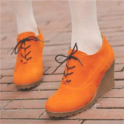 Orange Модная удобная женская обувь на платформе; повседневная женская обувь; однотонные короткие рыцарские сапоги; женская обувь на танкетке 8 см - Цвет: Orange