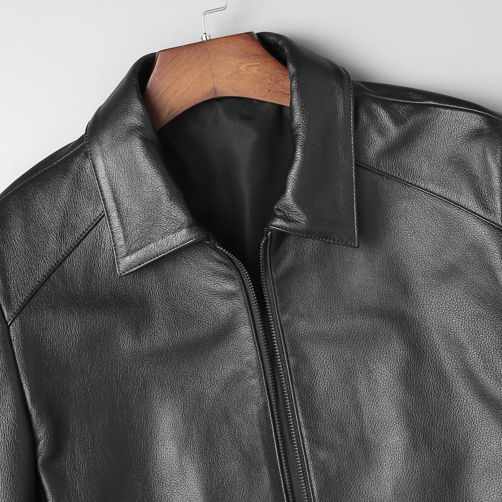 Мужская деловая куртка из натуральной воловьей кожи кожаная для весны и осени