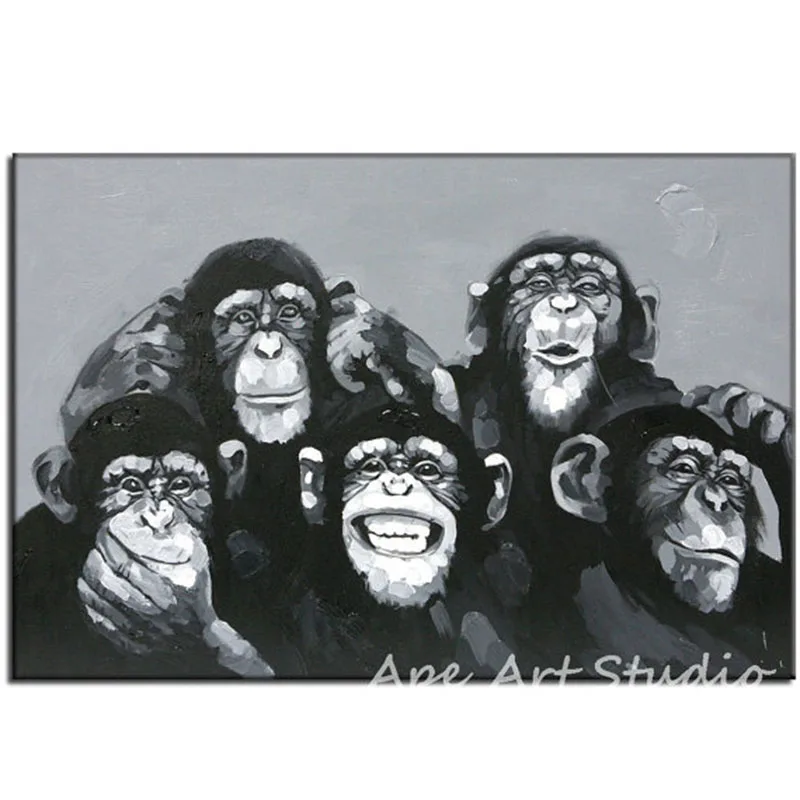 Ручная роспись Современные Книги по искусству живопись APE семья шимпанзе картина