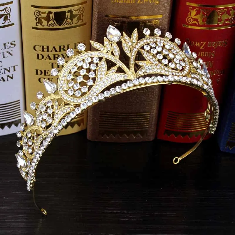 gold diadem Розовое золото, украшения для волос, розовый кристалл, свадебная богиня, корона, жемчуг, цветок, стразы, свадебная тиара, повязка на голову для женщин, свадебное торжество - Окраска металла: gold diadem