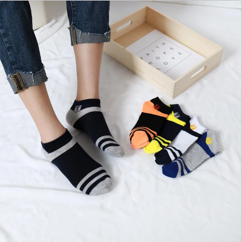 

Morematch 1 Pair Spring Summer Men Ankle Sock Striped Letter T Cotton Socks College Style Sports Socks 5 Colors Optional