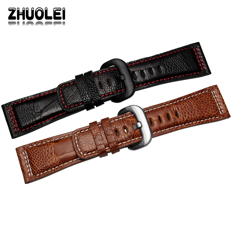 

High Quality Ostrich Skin Leather Watchband 28mm Mens Fashion Black Brown Watch accessories Strap Bracelet