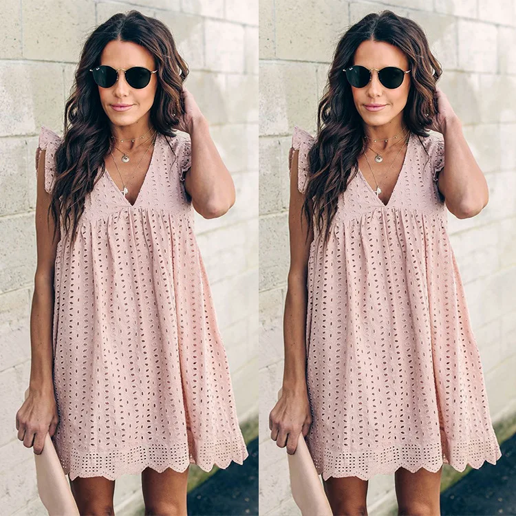 2019 Акция Платье женское Vestido Longo летнее полое украшение v образным вырезом платье