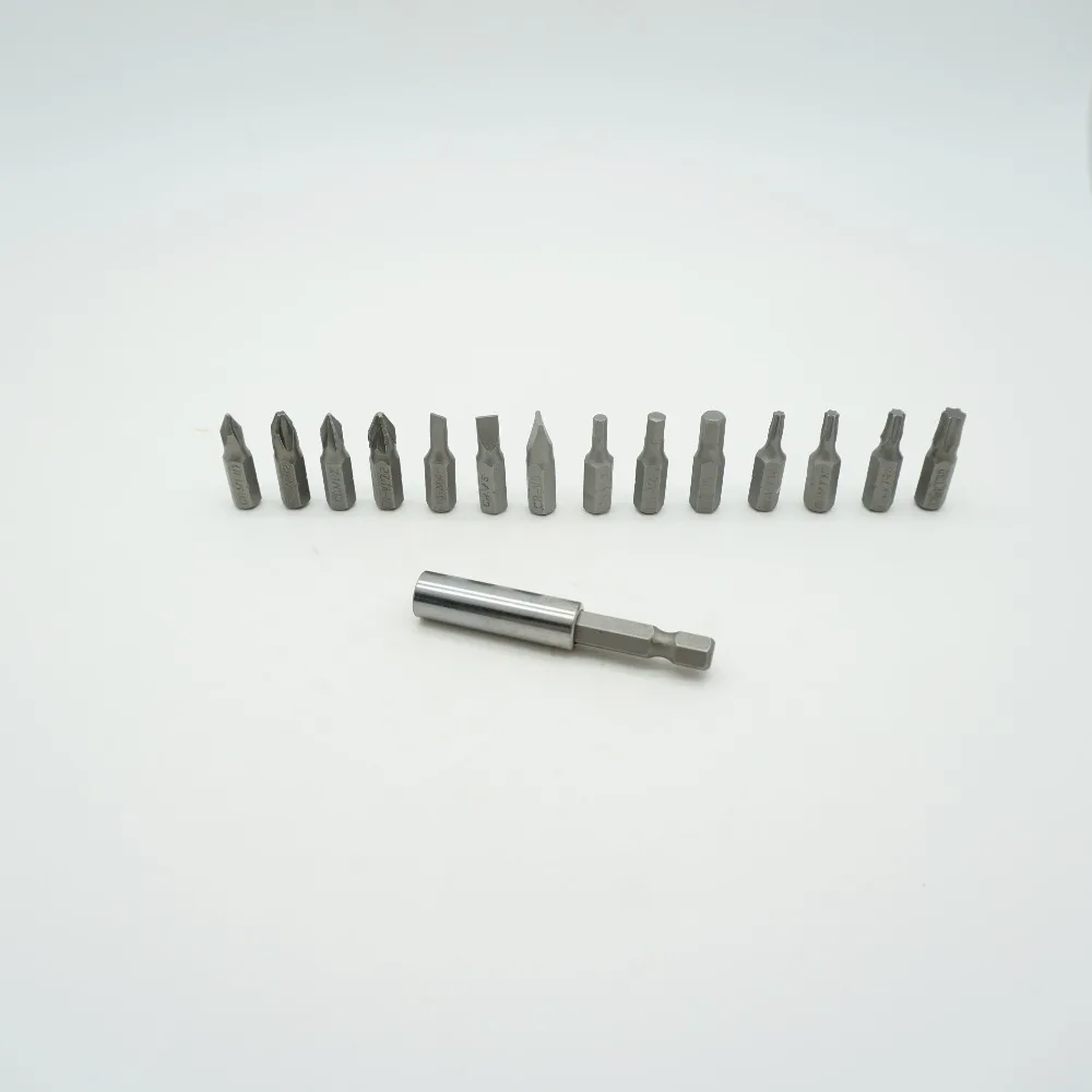 15pcs 1/4 inch Phillips Pozi Hex Torx Screwdriver Bit Set with 60mm Long Extension Bar and Case T20 PZ2 PH2 Screw Driver Bits
