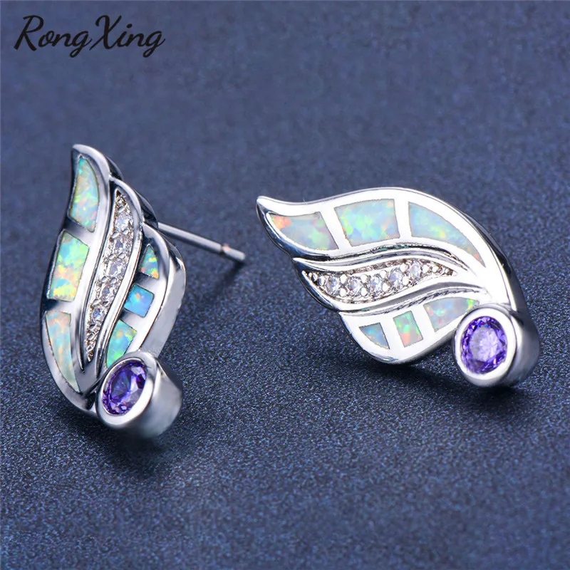 Голубые/белые серьги подвески RongXing с огненным опалом счастливое Крыло ангела
