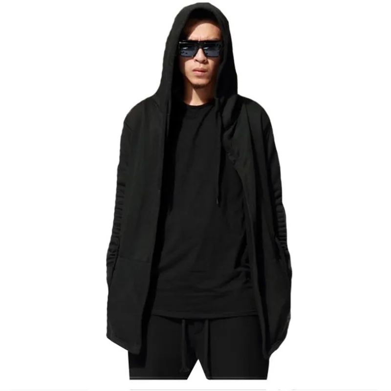 Drop Shipping Black Gown Men Hooded Sweatshirts Hip Hop Mantle Hoodies Fashion Jacket long Sleeves Cloak Sudaderas Para Hombre | Мужская