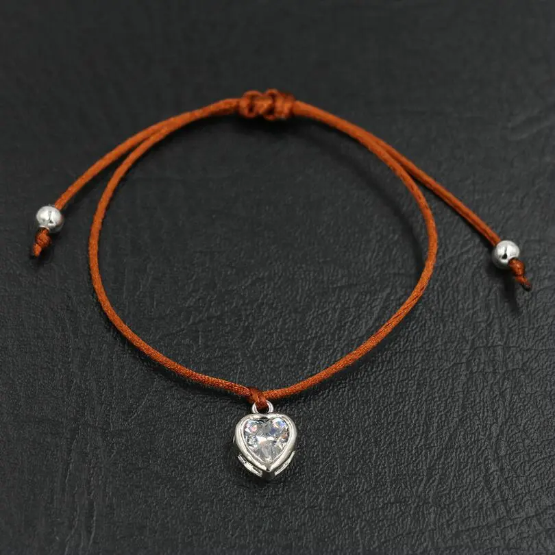 Lucky Forever Love Heart Charm Bracelet Silver Color Men Women Shiny Zircon AAA Red Rope Thread Couples Bracelets Girl Jewelry | Украшения