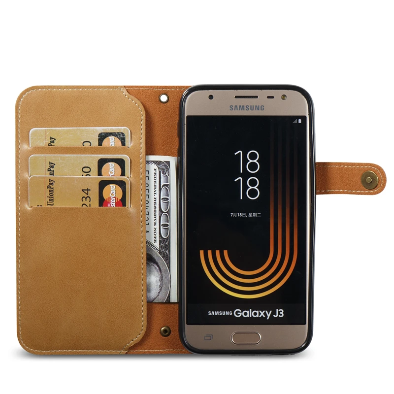 Coque люкс Ретро случай для Samsung Galaxy J3 2017 Флип Бумажник искусственная кожа задняя