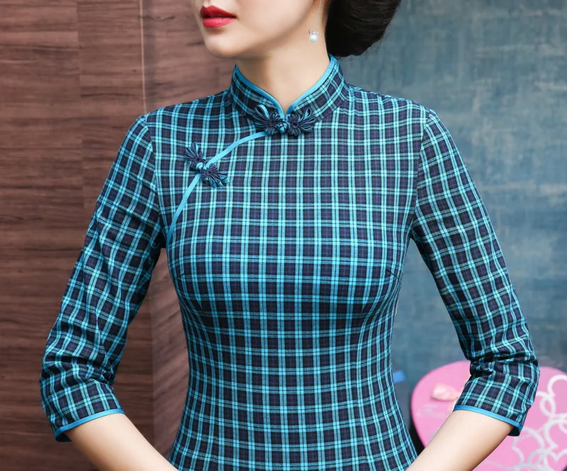 Sheng Коко Женская Полосатая сетка Qipao традиционный ченсам китайское платье решетки Восточная Ципао вечерние длинные Qi Pao платья