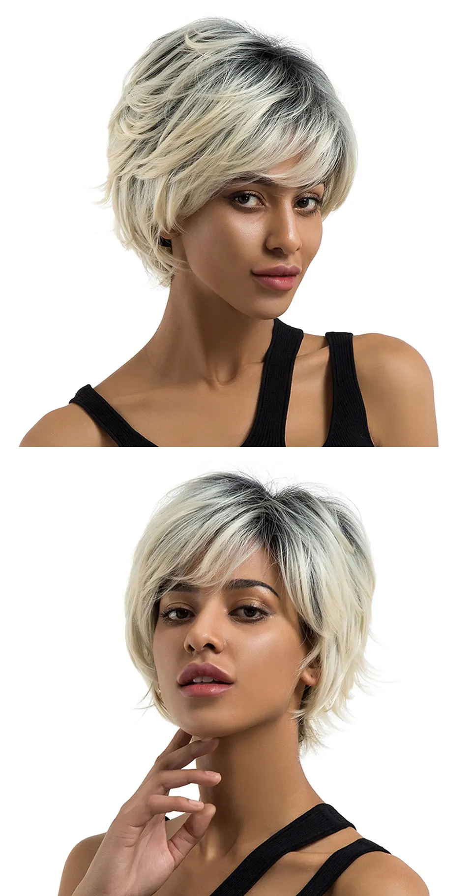 Элемент " синтетический парик волос Омбре короткие прямые основные 2 тона слоистых темный корень волос с бахромой для черных женщин