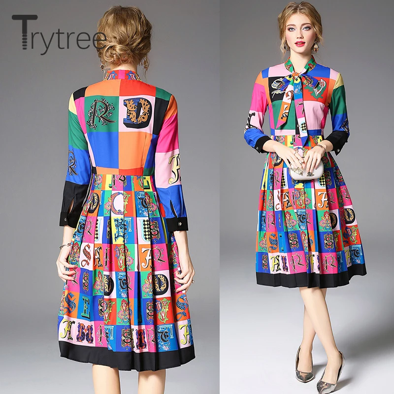 Trytree летнее осеннее платье уличный стиль для женщин с принтом полиэстер платья