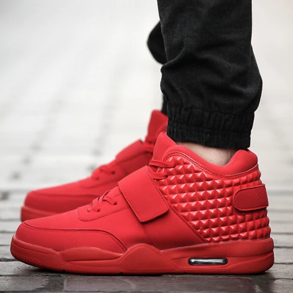 Новинка 2016 мужские весенние кроссовки для бега красные кожаные высокие дышащая