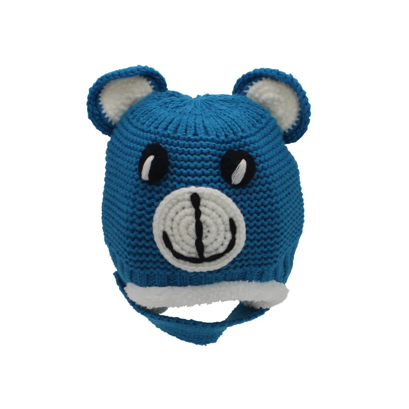 Blue Cat Зимняя вязаная шапочка для малыша с плюшевой подкладкой, детская шапочка для девочек и мальчиков, детская шапочка с рисунком для детей 4-24 месяцев, 1 шт - Цвет: Blue Cat