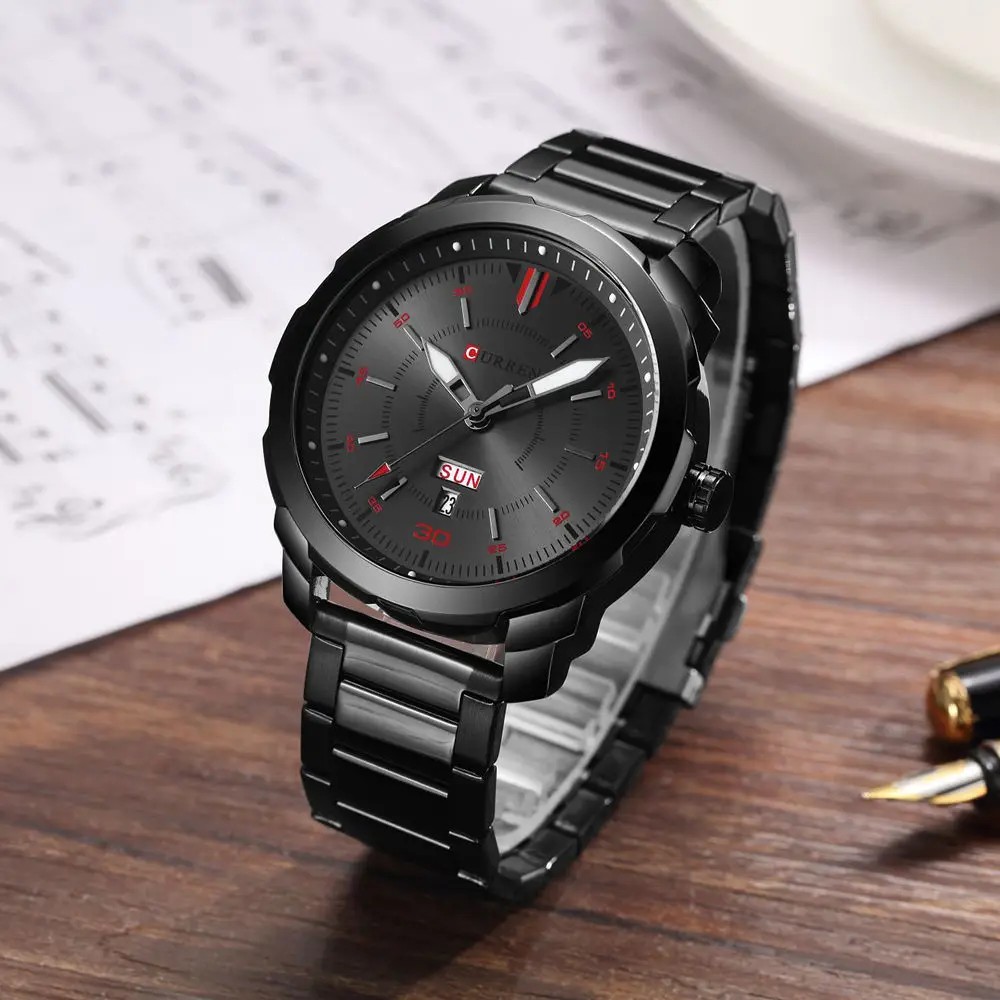 Curren Мужские кварцевые часы из нержавеющей стали серебристо черный ремешок Авто