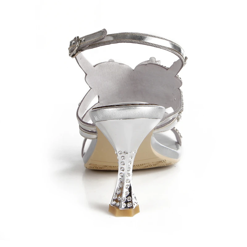 Женские сандалии с открытым носком босоножки серебристого цвета на высоком каблуке 8 см в стиле ретро узором