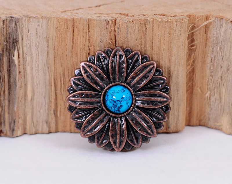 10X Blue Turquoise Antique Copper Rose Flower LeatherCraft Conchos Screw Back | Украшения и аксессуары
