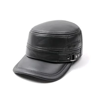 genuine leather flat peak military cap real leather hats mens caps winter warm