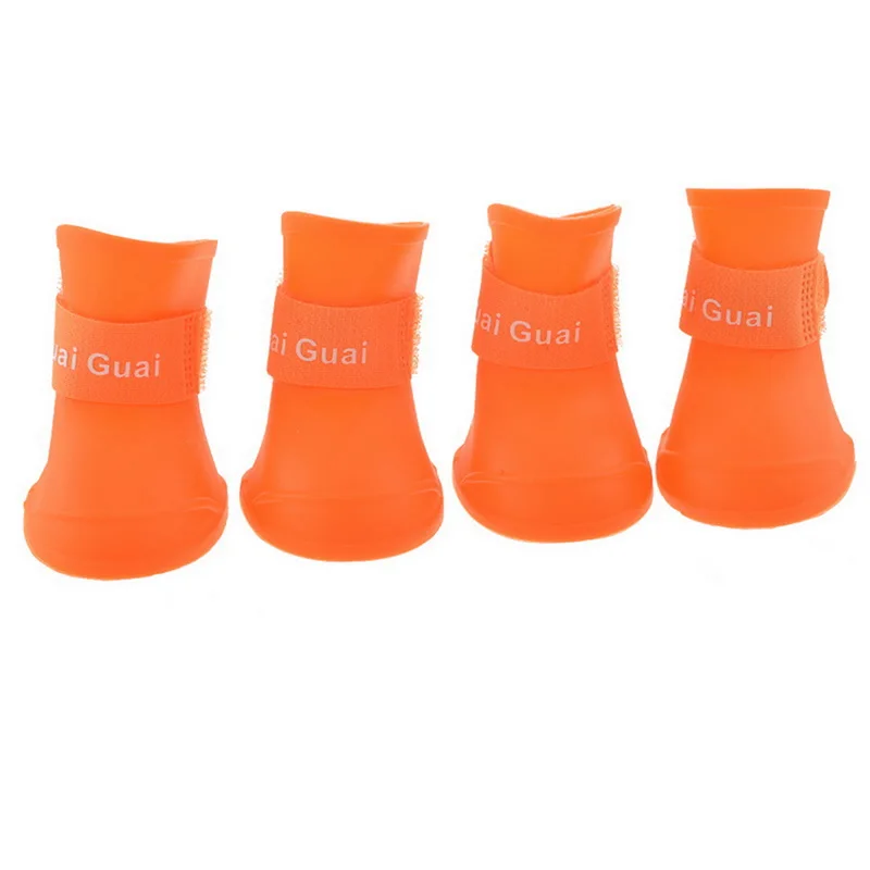 Orange Hoomall 1 комплект/4 шт. непромокаемые сапоги для собак из искусственной кожи; Водонепроницаемая Обувь для маленьких собак; мягкие удобные уличные разноцветные товары для домашних животных - Цвет: Orange