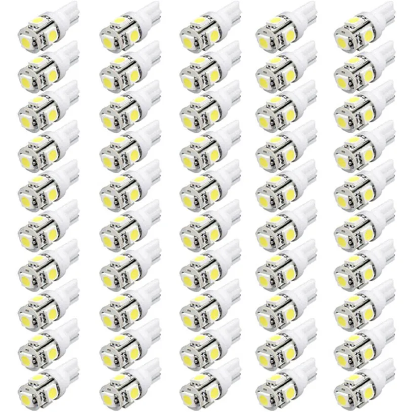 

50pcs T10 Wedge 5-SMD 5050 LED Light bulbs 192 168 194 W5W 2825 158 smd led car side light lamp drop shipping
