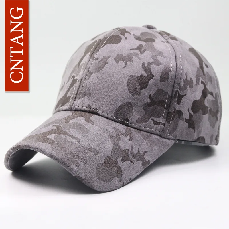 CNTANG, кожаная, замшевая, ПУ, камуфляжная бейсболка, мужская, модная, весенняя шапка, Snapback, хип-хоп, унисекс, кепка, s, регулируемая, брендовая, повседневная, шапки - Цвет: Серый