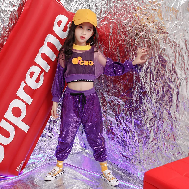 Детская одежда с блестками в стиле хип хоп укороченные топы повседневные брюки