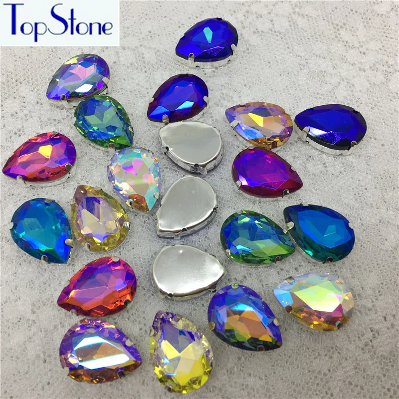 Glass Crystal Teardrop Droplet Sew On Rhinestones With Silver Claw Setting All AB Colors Sew-On Stone 10x14~20x30MM | Дом и сад