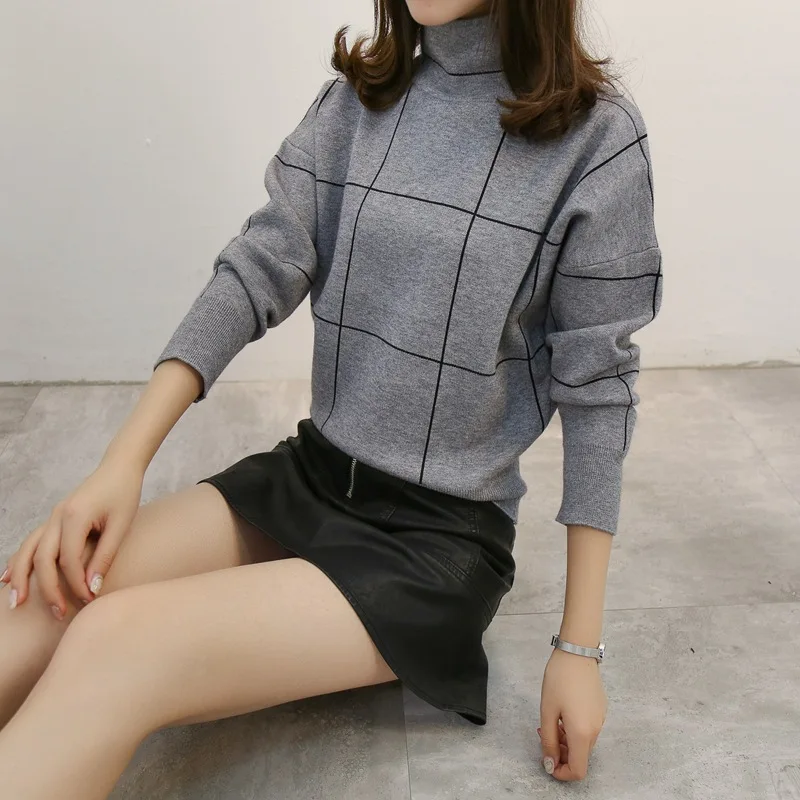 Neploe Autumn Winter Pullovers Turtleneck Women Sweaters Batwing Sleeve Plaid Thick Sueter Mujer Korean 68154 | Женская одежда