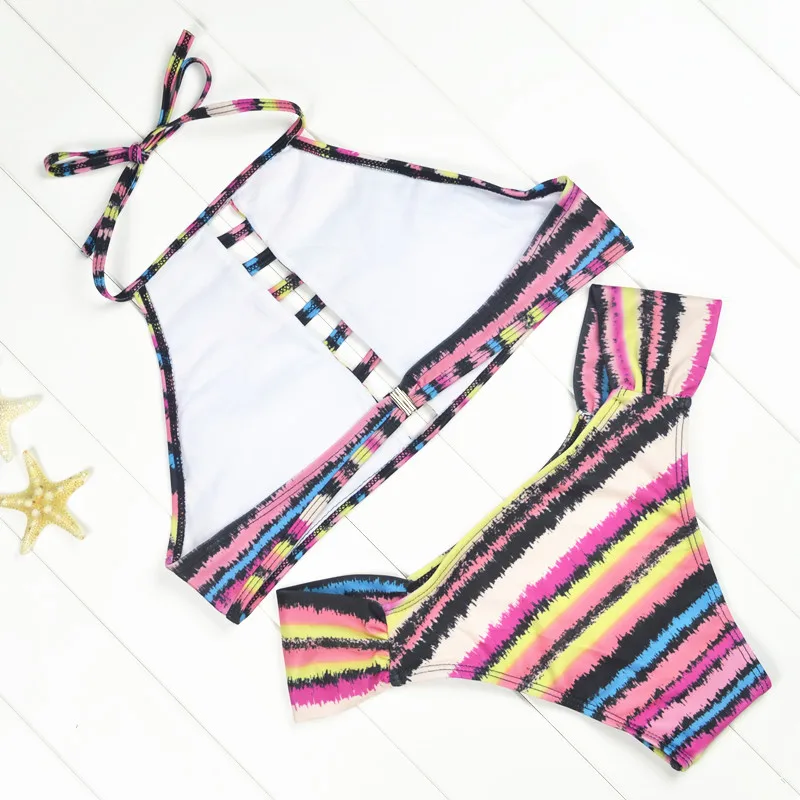 Swimwear 2016 New Design Sexy Striped Bikini Set Women Vintage Patchwork Push up Brazilian Swimsuit Beachwear Biquini |