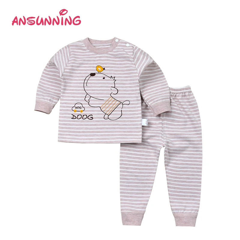 Newborn Baby Pajamas Winter Toddler Sleep Suit Combed Cotton Infant 3 6 9 12 18 24 Months Sleepwear Tee and Pant Side Opening | Детская