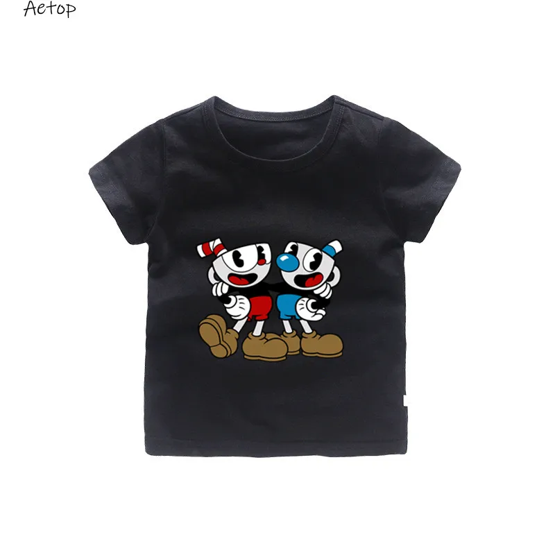 black 1 От 2 до 12 лет футболка детская футболка с короткими рукавами Cuphead And Mugman, футболка с дьяволом Детская летняя одежда b909 - Цвет: black 1