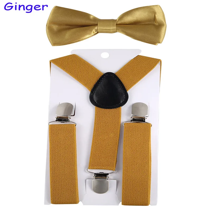 Ginger yellow Детские регулируемые эластичные подтяжки с галстуком-бабочкой, ДЕТСКИЕ брекеты для мальчиков и девочек, подтяжки, Детские свадебные галстуки, аксессуары - Цвет: Ginger yellow