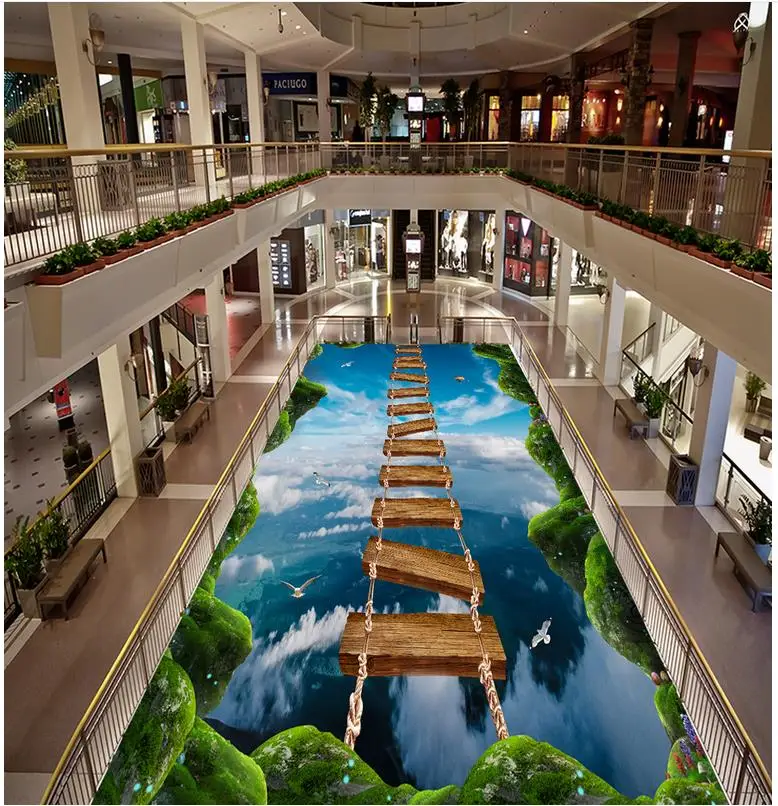 3d напольное покрытие газон скалы голубое небо белые облака подвеска деревянный