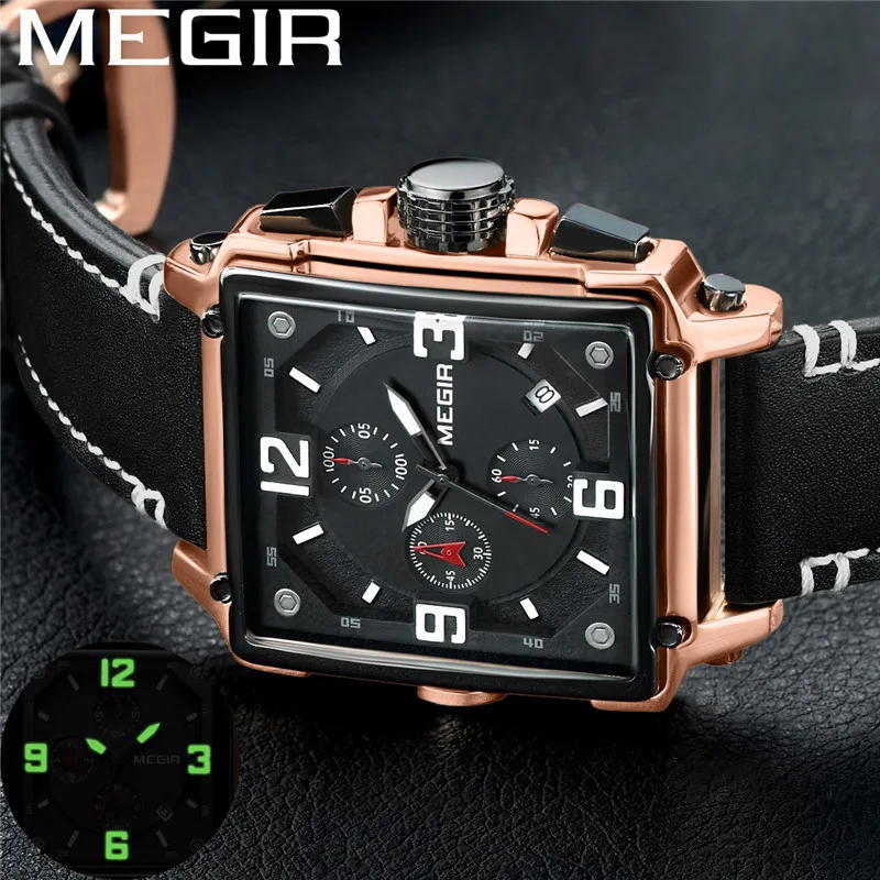 MEGIR, мужские часы, Топ бренд, роскошные, золотые, с хронографом, наручные часы, с датой, военные, спортивные, с кожаным ремешком, мужские часы, Relogio Masculino 2061