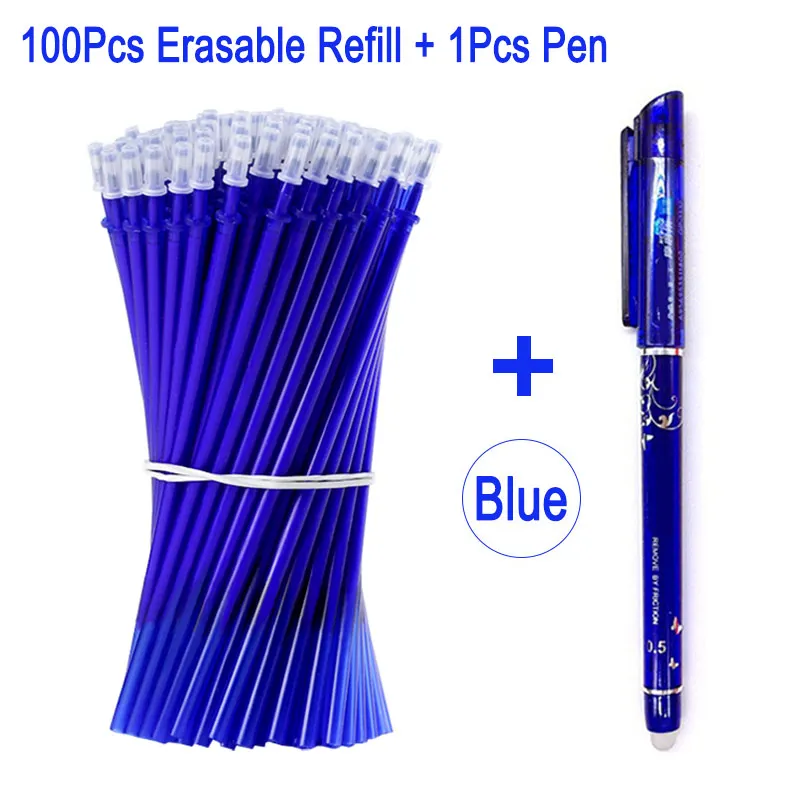 Blue Ink 100 шт./компл. 0,5 мм со стирающимися чернилами стержни для гелевых ручек стержень, стираемая ручка синий черный, красный чернила, офисные школьные канцелярские принадлежности питания инструмента - Цвет: Blue Ink
