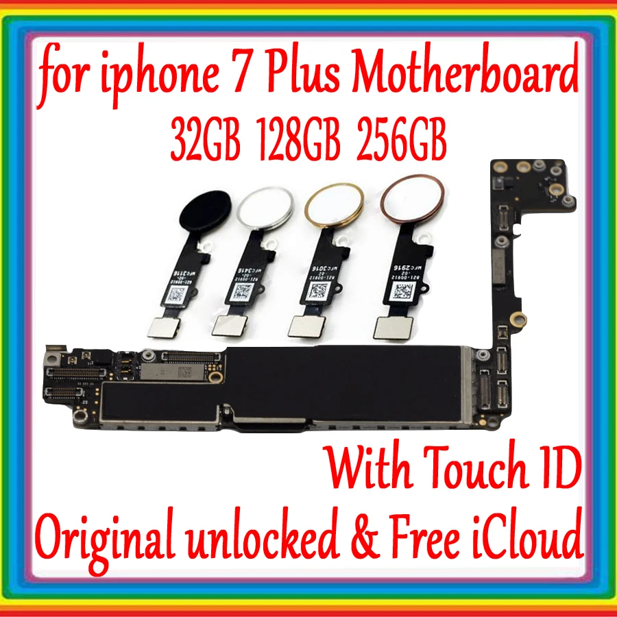 Original unlocked For iphone 7 Plus 5.5inch Motherboard Free Ciloud Full Chips 100% Test With/No Touch ID logic board Good Worki