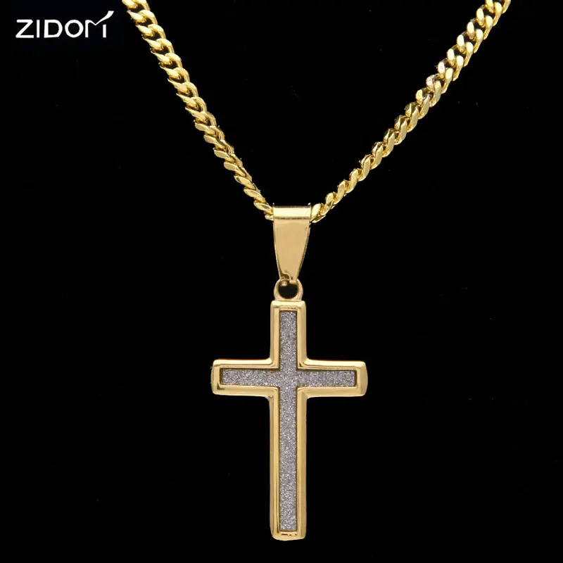 Ожерелье из нержавеющей стали золотистого цвета с блестящим крестиком подарок в