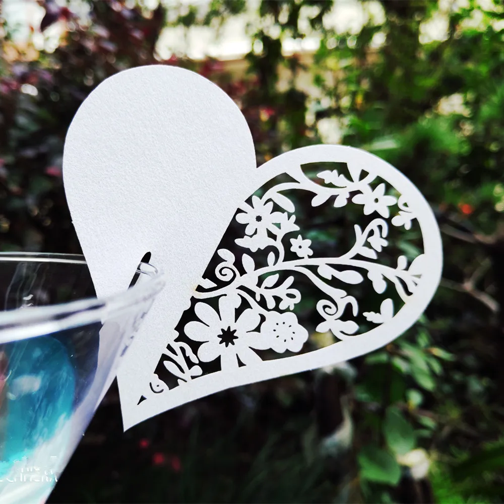 50pcs/set Wedding Table Decoration Place Cards Laser Cut Heart Floral Wine Glass For Party | Дом и сад